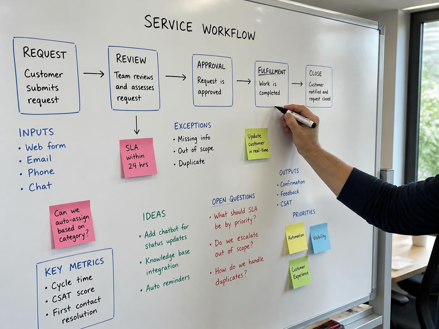 Colleagues discussing a register workflow during a workshop session