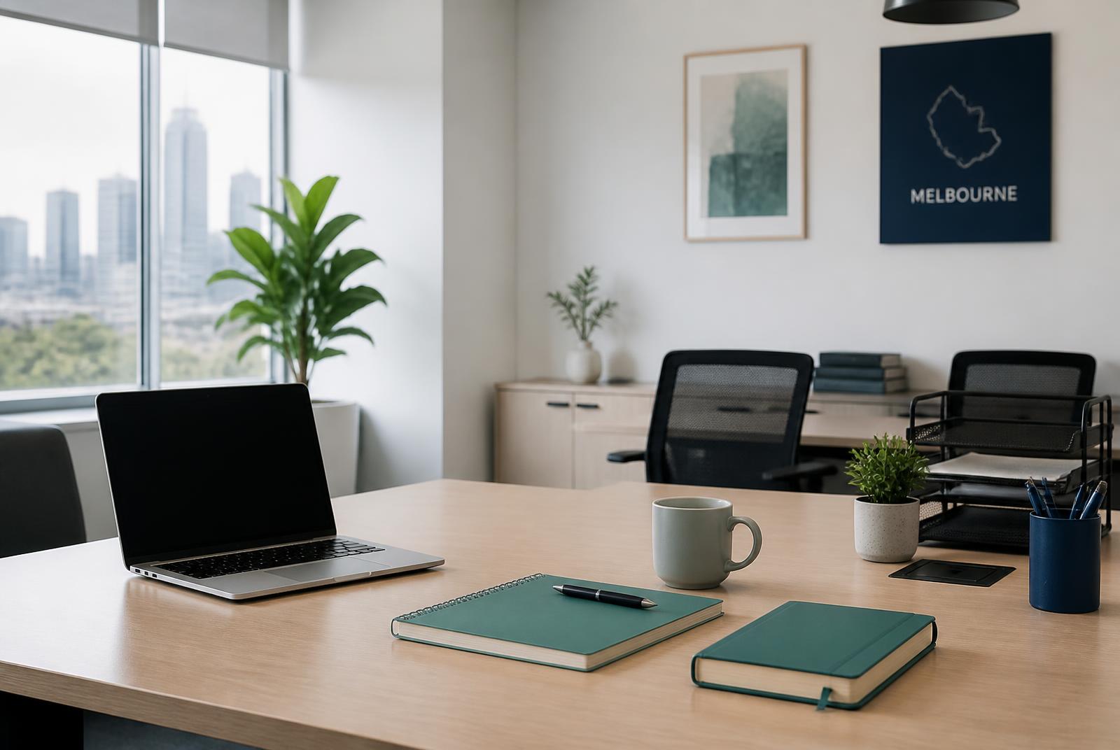 Two colleagues working together at a desk in a bright Australian office